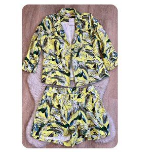 SKIES ARE BLUE BLAZER SHORTS SET | LEAVES PRINTED BLAZER AND SHORT SET